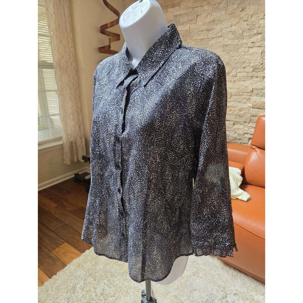 Coldwater Creek Blouse Petite 10-12 Speckled Button Down Scallop Cuff Whimsigoth